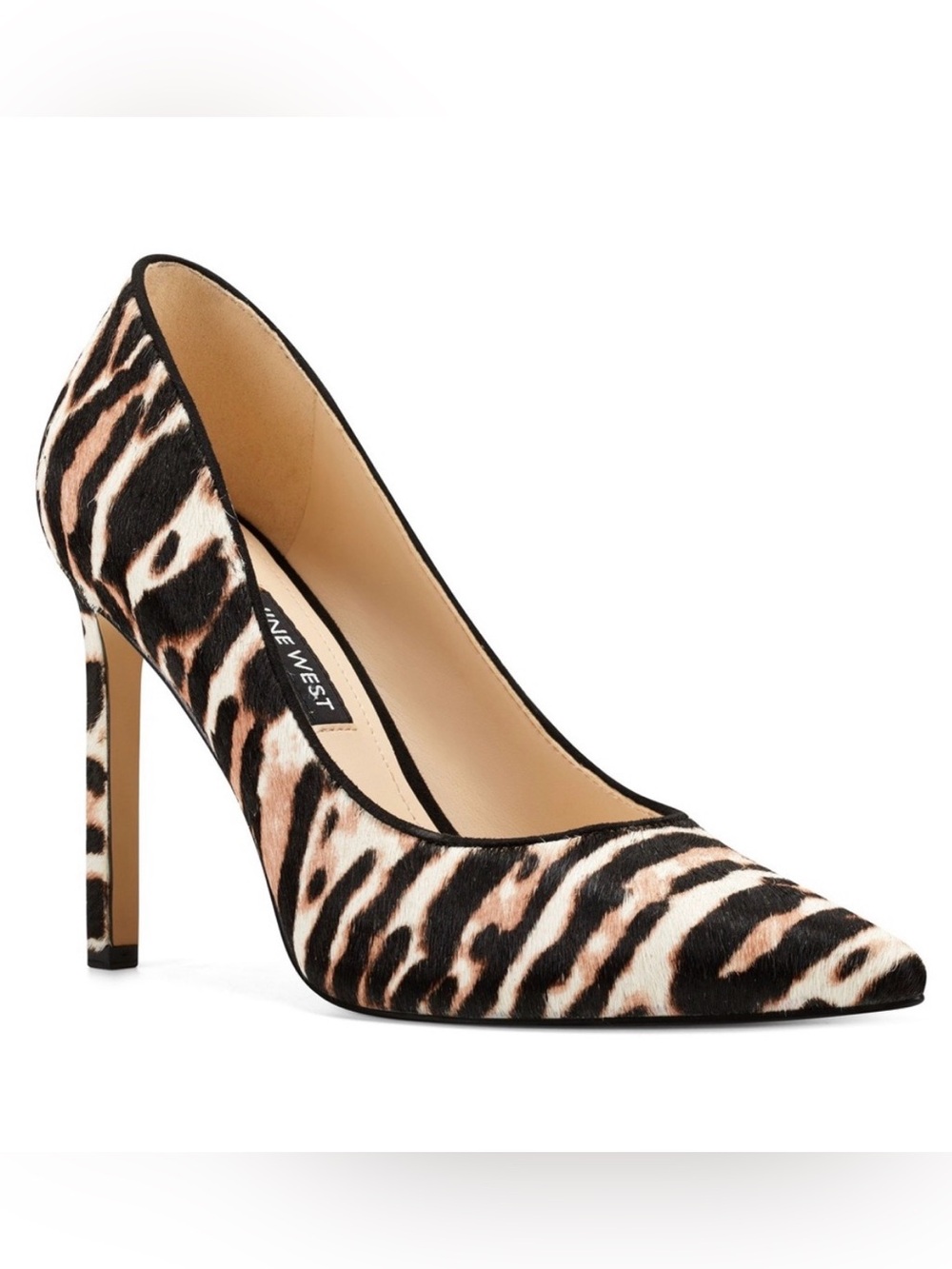 Wild! Tatiana Pointed Toe Brown Cream Zebra 3.5-4” Stiletto Heels Sz 9 Nine West